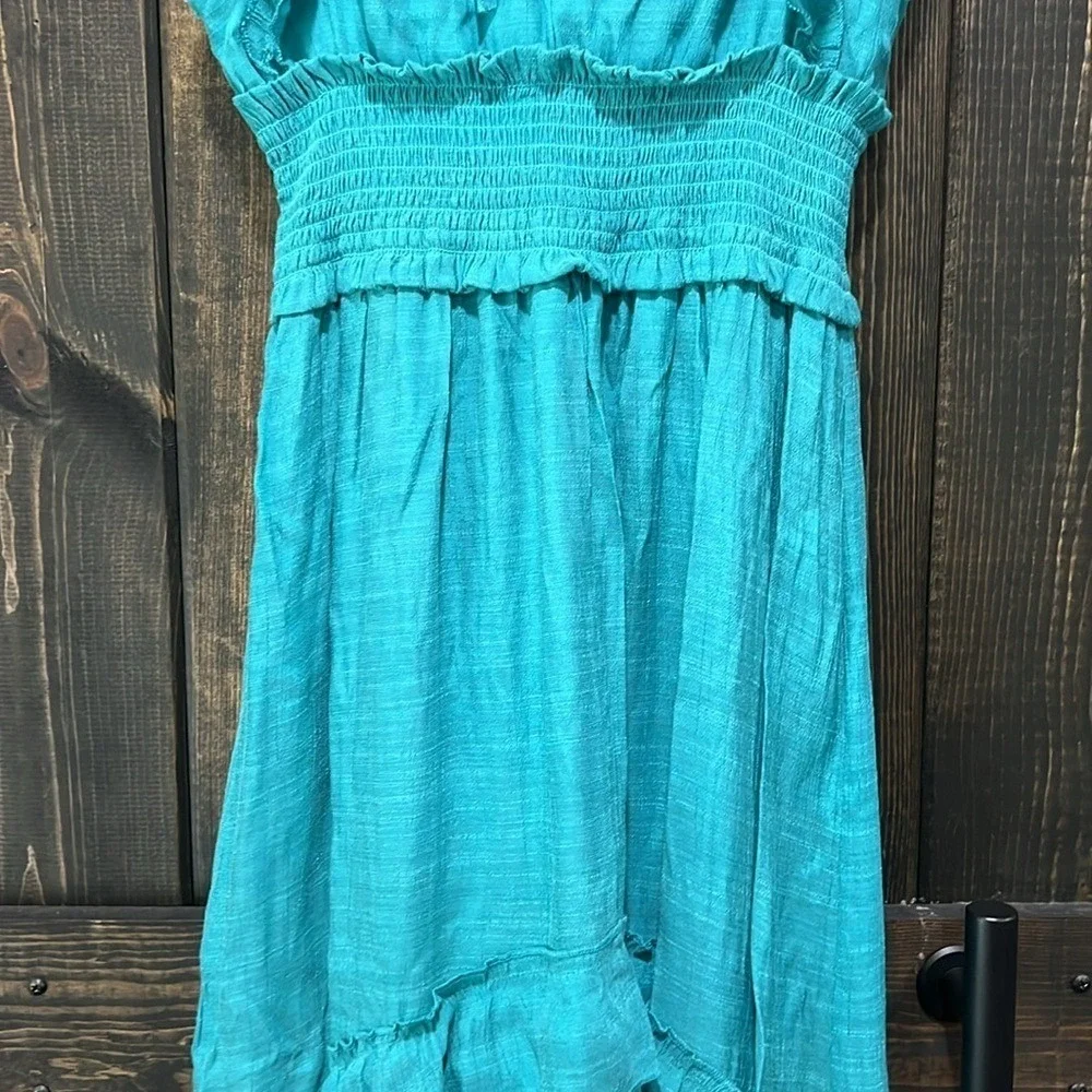 J Gee Maxi Dress S Teal Green‎ Blue Tiered Ruffle Boho Smocked Flutter Lace Trim - Picture 10 of 14